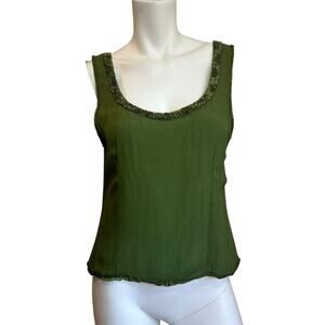 Vintage Diva by Embex Silk Green Beaded Zip Back Sleeveless Blouse sz 18=L NWOT